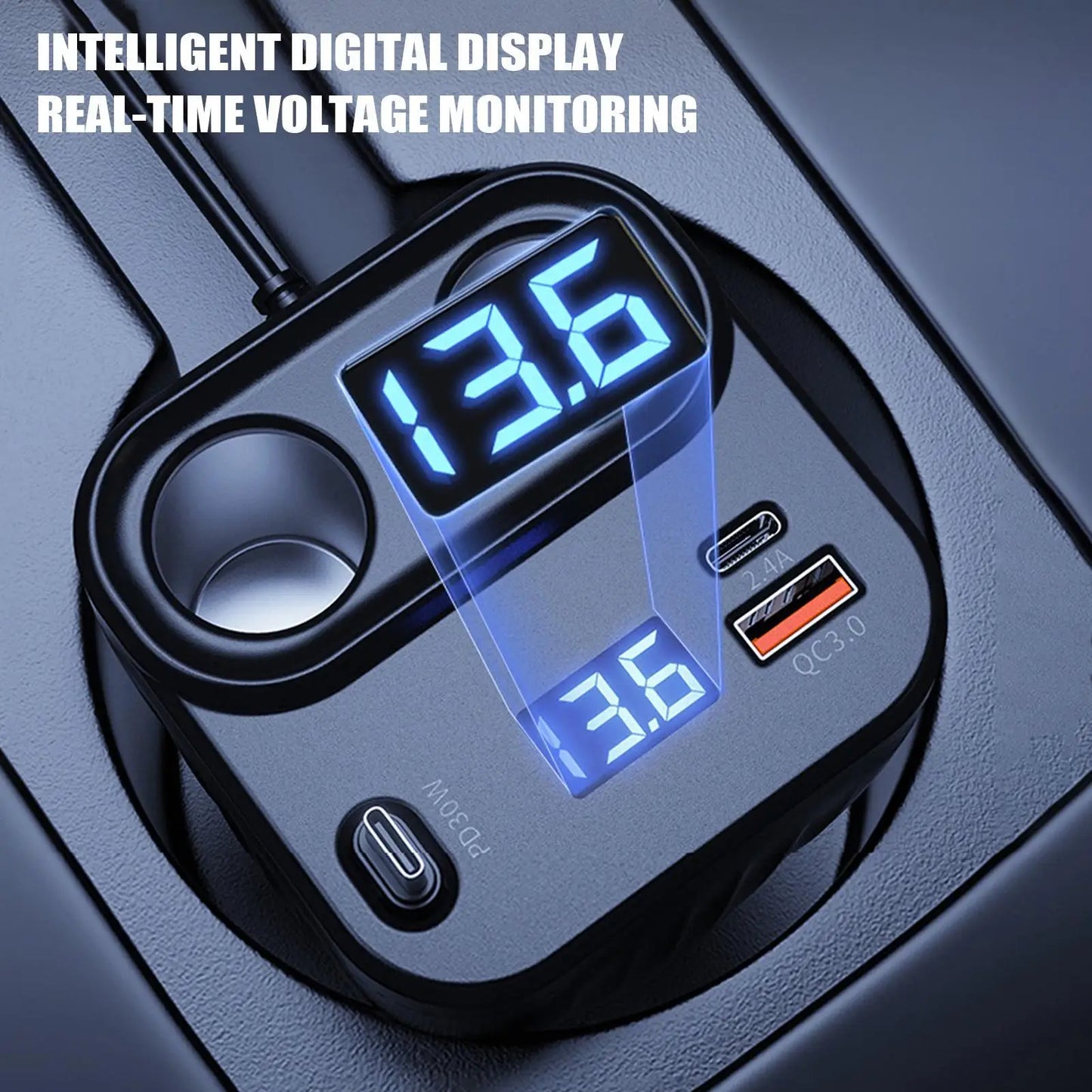 Car Chargers 60W Retractable Cable Anti-Slip Extension 2 Port Charger For Car For Battery Men Women Cell Phone Auto Truck