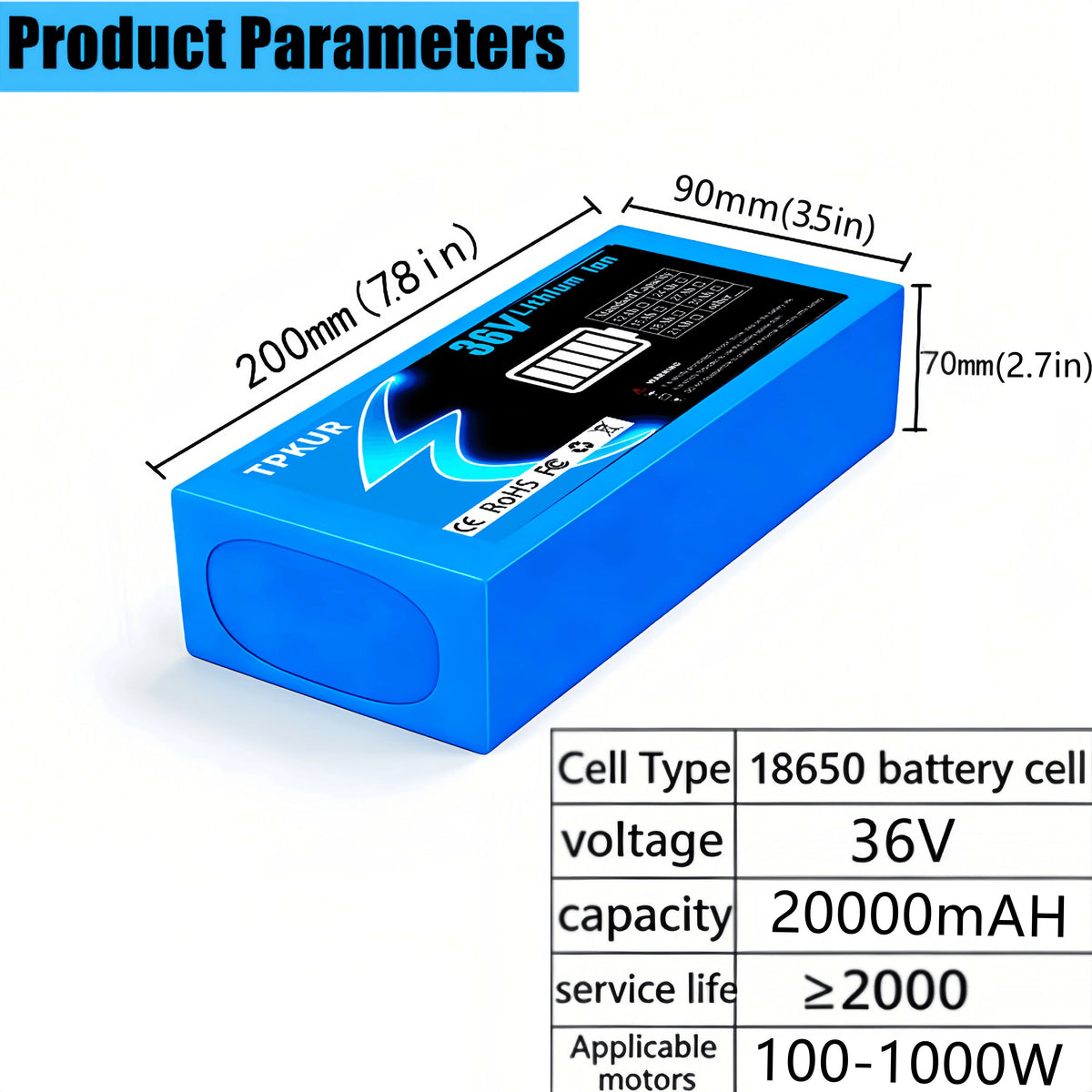 Brand New 36V 10AH 15AH 20AH Lithium Battery Pack, Suitable for 100-1500Watt Motors, with Built-in BMS for Scooters and Bicycles