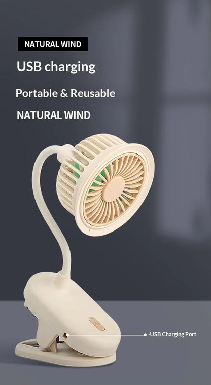 USB Rechargeable Clip on Small Fan 360° Adjustable Battery Powered Mini Fan Strong Wind Flexible Neck Desktop Stroller Quiet Fan