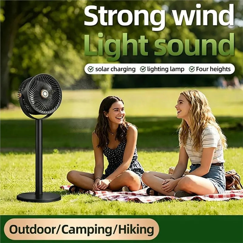 A02V-Solar Panel Powered USB Rechargeable Fan Portable 5 Wind Speeds 4 Adjustable Heights Floor Fan Table Fan For Outdoor
