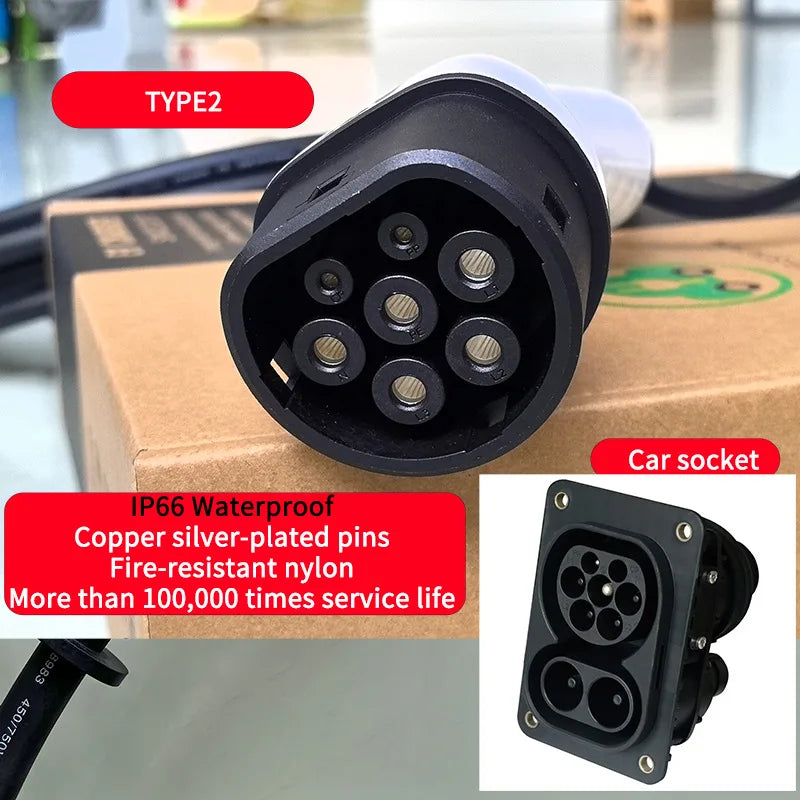 3.5KW 16A EV Portable Charger 3M 5M Cable Typ2 EU Plug Wallbox Adapter For Electric Vehicle