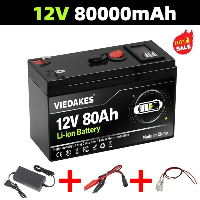 High Power 12V Lithium Battery With LED Power Display & Dual USB Port Built in BMS. For RV Driving And Camping.