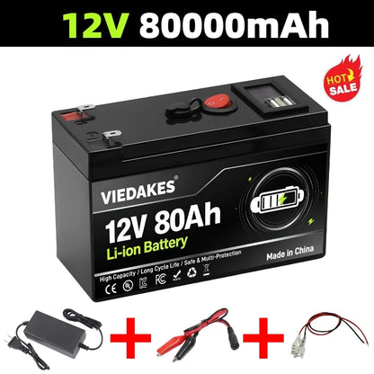High Power 12V Lithium Battery With LED Power Display & Dual USB Port Built in BMS. For RV Driving And Camping.