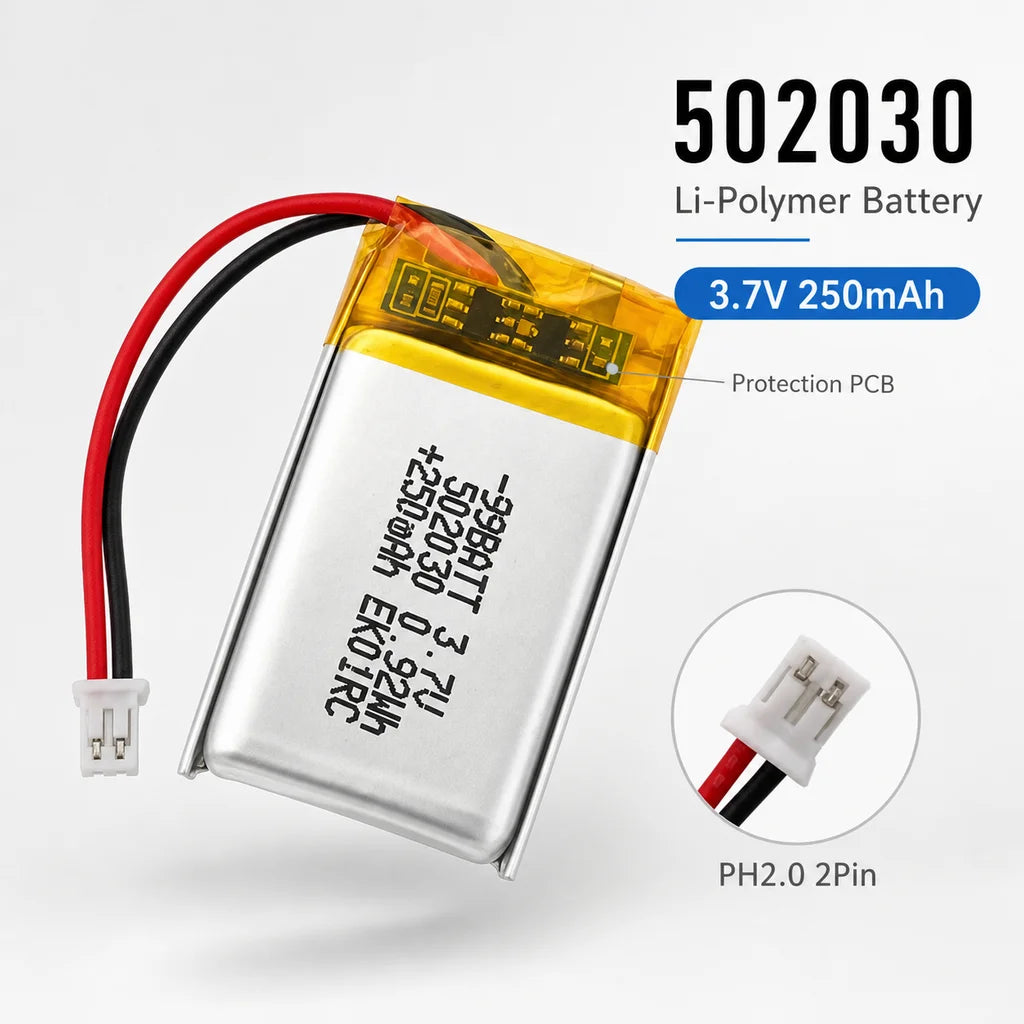 Lithium Polymer Battery 502030 3.7V 250mAh Rechargeable LiPo Cell for Toys LED Light Bluetooth Earphone For Smart Watch