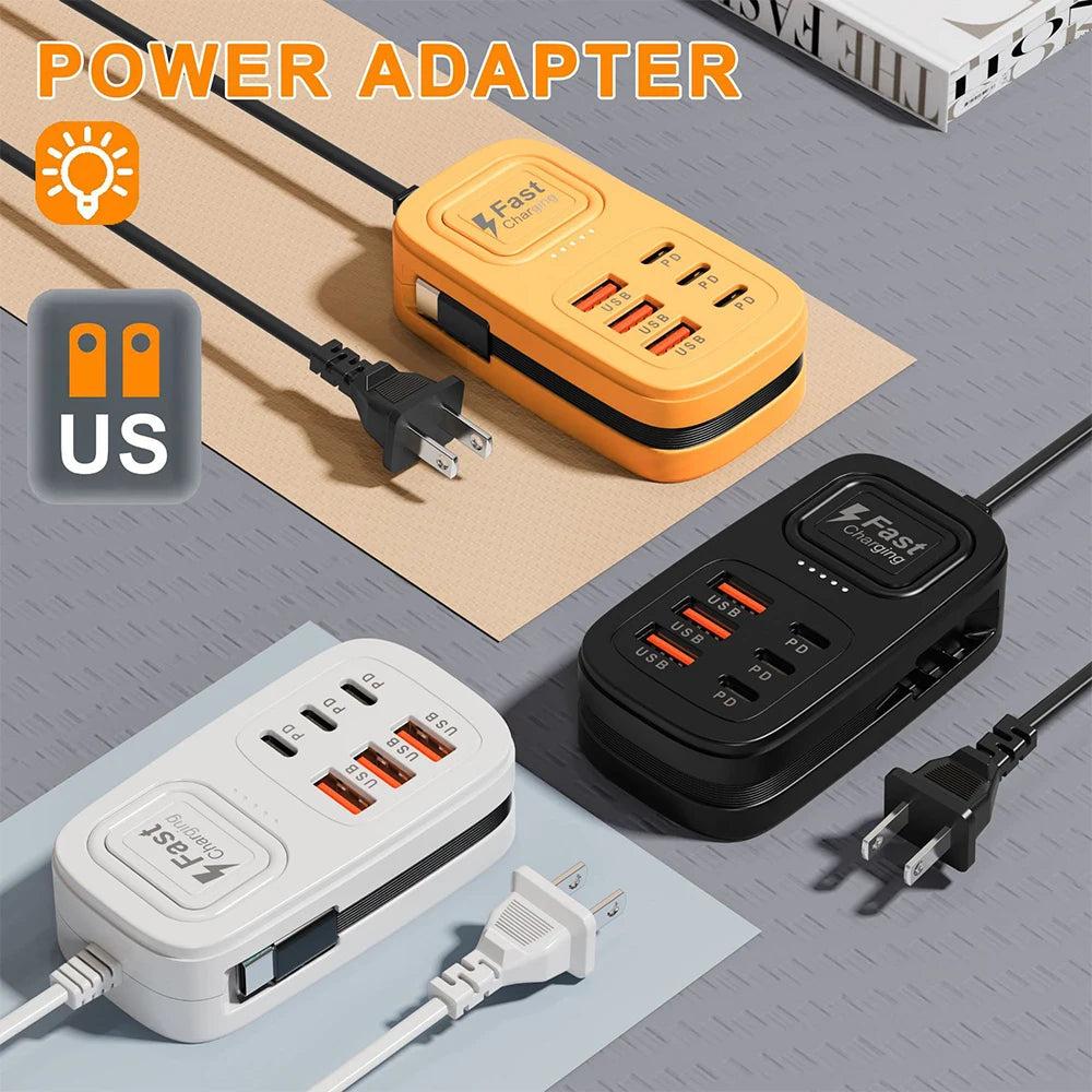 6 Ports USB Fast Charger Power Strip Desktop Charging Station Fast Charging EU/UK/US Plug USB HUB Adapter Socket 3Type C 3USB