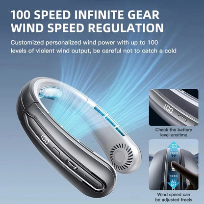 2026 New 8000mAh Portable Hanging Neck Fan Bladeless Neckband Fan Digital Display Power Air Cooler USB Rechargeable Electric Fan