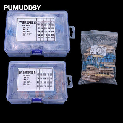 60Values 0.1R 100R 200R 1/2W 1W 2W 3W 1% Metal film resistors kit dip  300R 1K 2K 3K Resistor