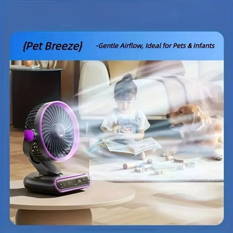 Air Circulation AI Fan Desktop Portable Rechargeable Fan Smart 100 Speed Stepless Quiet Brushless Motor Type-C Baby Sleep Wind