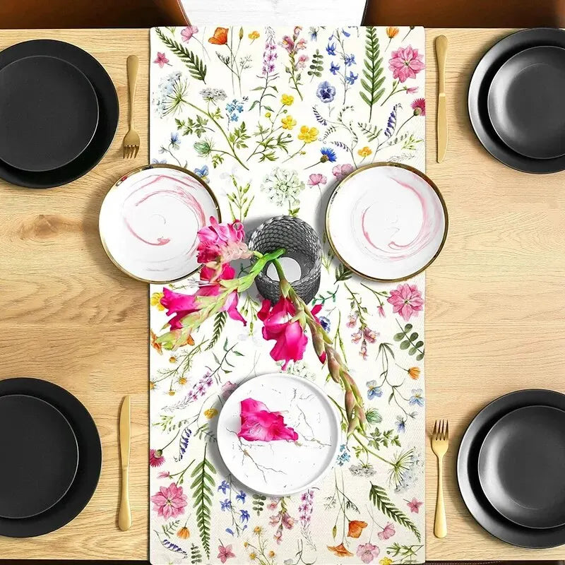 1pc Bloom Flowers Tulip Summer Table Runner13"x72"SeasonaWedding Holiday Kitchen Dining Table Decoration, Home Party IndoorDecor