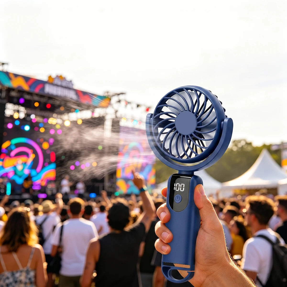 Rechargeable Travel Fan, Portable mini Handheld Fan, 5-Speed Wind Speed, LED Display, 90° Foldable Cooling Fan, Outdoor Camping