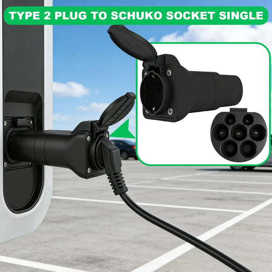 Portable EV Charging Adapter 220V Type 2 Male Plug to Schuko Socket Converter for IEC 62196-2 Charging Stations Electric Scooter