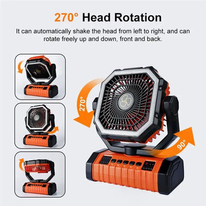 [UPUP]Battery Operated 20000Mah Rechargeable Fan Portable Desk/Camping Fan Featuring LED Light And Hook Outdoor Fan