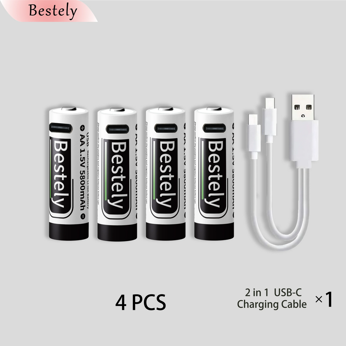 New 1.5V AA 5800mAh Rechargeable Batteries/ Li-ion Battery Long-Lasting/High Capacity Lithium Akku/2000 Cycles with USB-C Cables