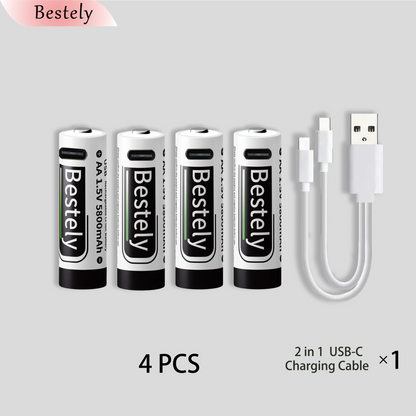 New 1.5V AA 5800mAh Rechargeable Batteries/ Li-ion Battery Long-Lasting/High Capacity Lithium Akku/2000 Cycles with USB-C Cables