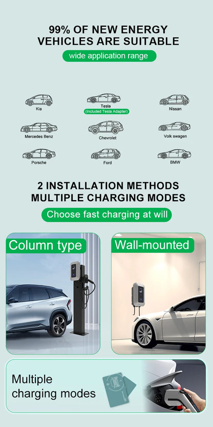 32A EV Charging Station 22KW 3Phase Electric Vehicle Charger Type2 EVSE Wallbox IEC62196-2 EV Charge Type 2 with 5M Cable