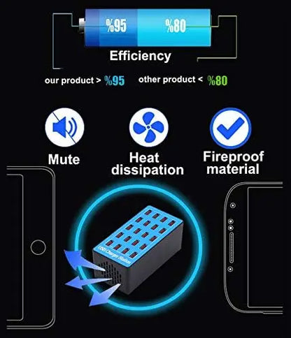 USB Charger Station 20-Port 100W Multiple Charging Station Multi Ports USB Charger Charging for Smartphones,Tablets, USB Devices
