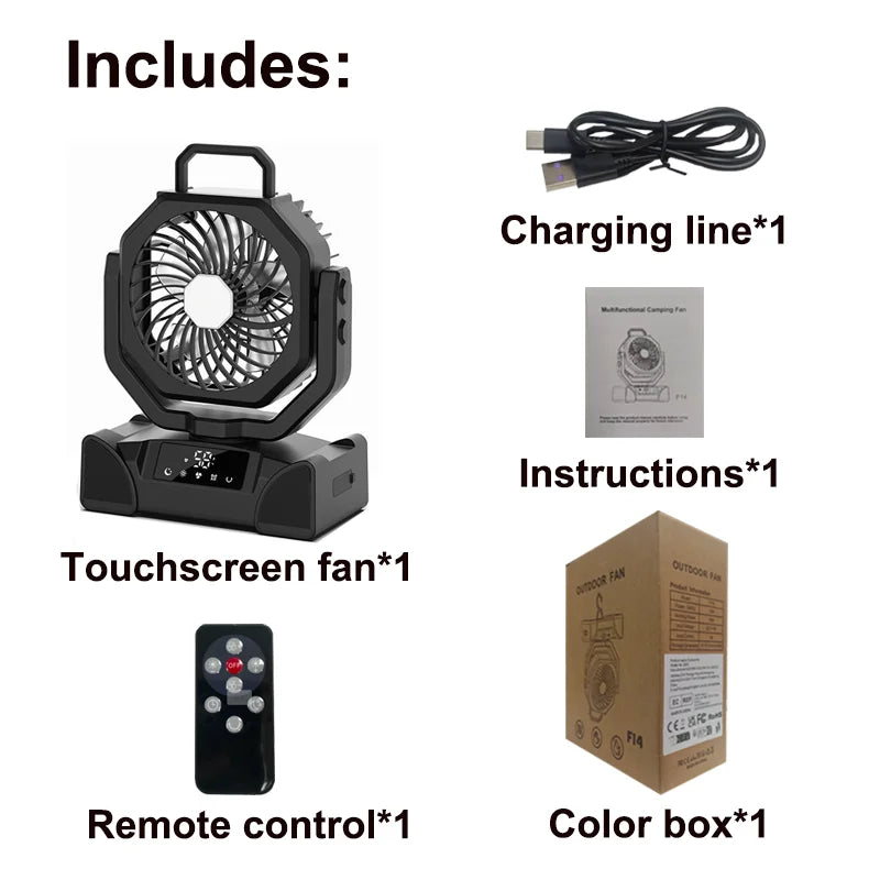 5 Speed USB Rechargeable Fan Desktop Portable Circulator Wireless Ceiling Electric Fan With Power Bank LED Lighting New F14