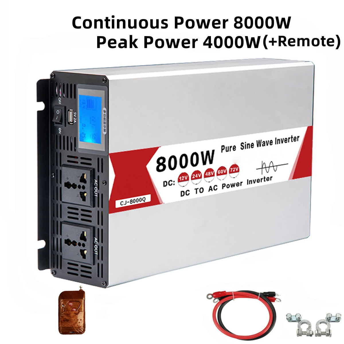 Inverter 12V 24V 48V 60V 72V To AC 220V Pure Sine Wave 60hz 6000W 8000W Power Inverter Frequency Converter Dual Socket With USB
