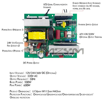 300W 500W 800W Pure Sine Wave Inverter Module 12V 24V 48V 60V To 220V 110V Car Home Converter Lithium Battery