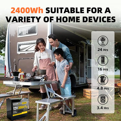 12V Rechargeable Battery Pack 200Ah , for LED lights, camping, and home backup power supply 18650 Lithium Battery +Charger