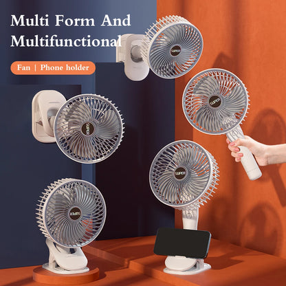 4-in-1 Rechargeable Circulating Clip Fan 3-Speed Mini Fan Support Handheld Desktop, Clip-on and Wall Mount for Bedroom Camping