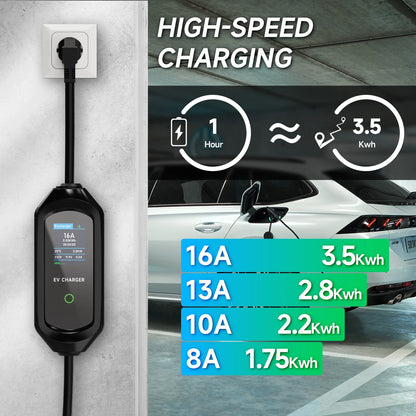 AFEEV 3.5KW 16A 1Phase Portable EV Charger Type1 SAE J1772 Electric Car Charger EVSE Fast Charging Wallbox EV Charging Station