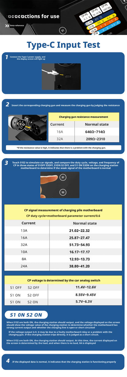 Type2 Electric Vehicle Charger Tester IEC61851 Standard EV Charging Station Test Equipment Analyzer