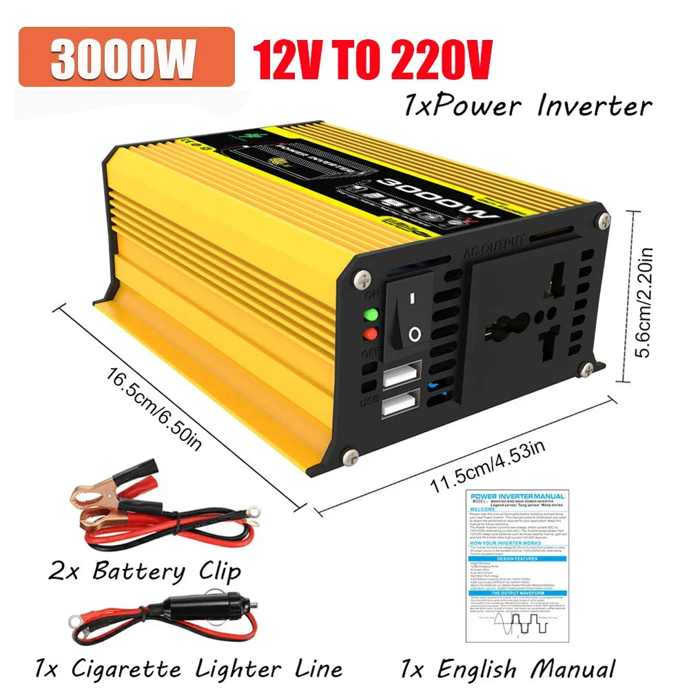 6000W Car Inverter 12V To 110/220V Smart Inverter 4000/3000W LCD Display Sine Inverter Transformer Dual USB Car Power Supply