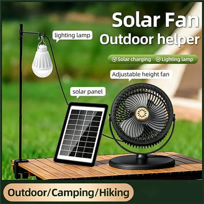 A02V-Solar Panel Powered USB Rechargeable Fan Portable 5 Wind Speeds 4 Adjustable Heights Floor Fan Table Fan For Outdoor