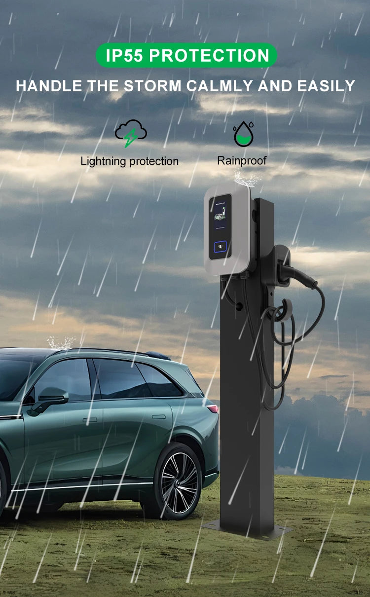 32A EV Charging Station 22KW 3Phase Electric Vehicle Charger Type2 EVSE Wallbox IEC62196-2 EV Charge Type 2 with 5M Cable