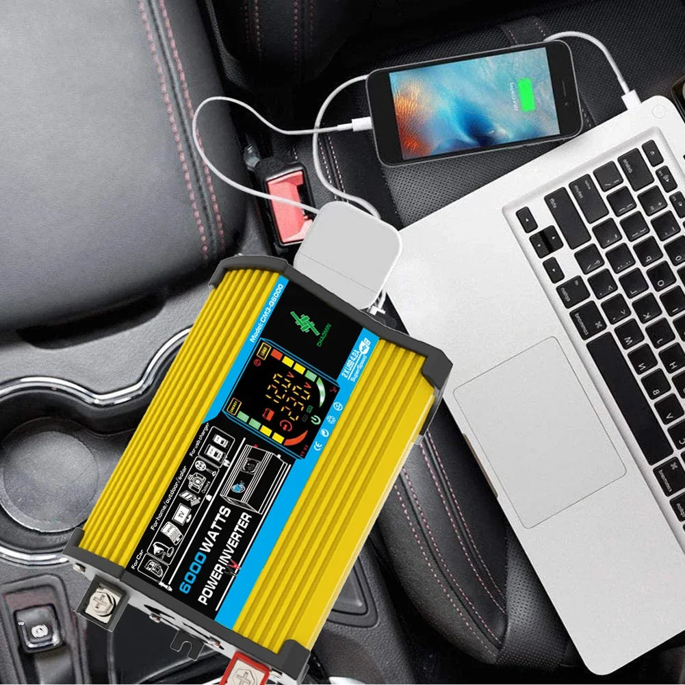6000W Car Inverter 12V To 110/220V Smart Inverter 4000/3000W LCD Display Sine Inverter Transformer Dual USB Car Power Supply