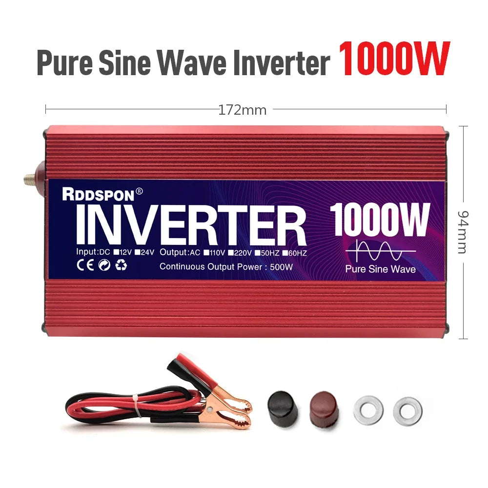 Pure Sine Wave Inverter 1000W 1600W 2200W 3000W Transformer Power  Converter Solar Inverters DC 12V To AC 110V 220V 50Hz