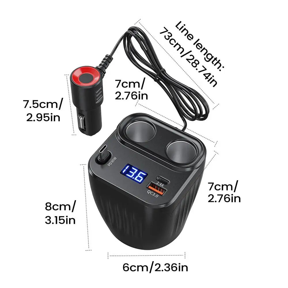 Car Chargers 60W Retractable Cable Anti-Slip Extension 2 Port Charger For Car For Battery Men Women Cell Phone Auto Truck