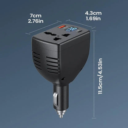 150W Car Inverter DC 12V to AC 220V Converter with Digital Display Type-C Port Adapter for Vehicle Charger Car Power Outlet
