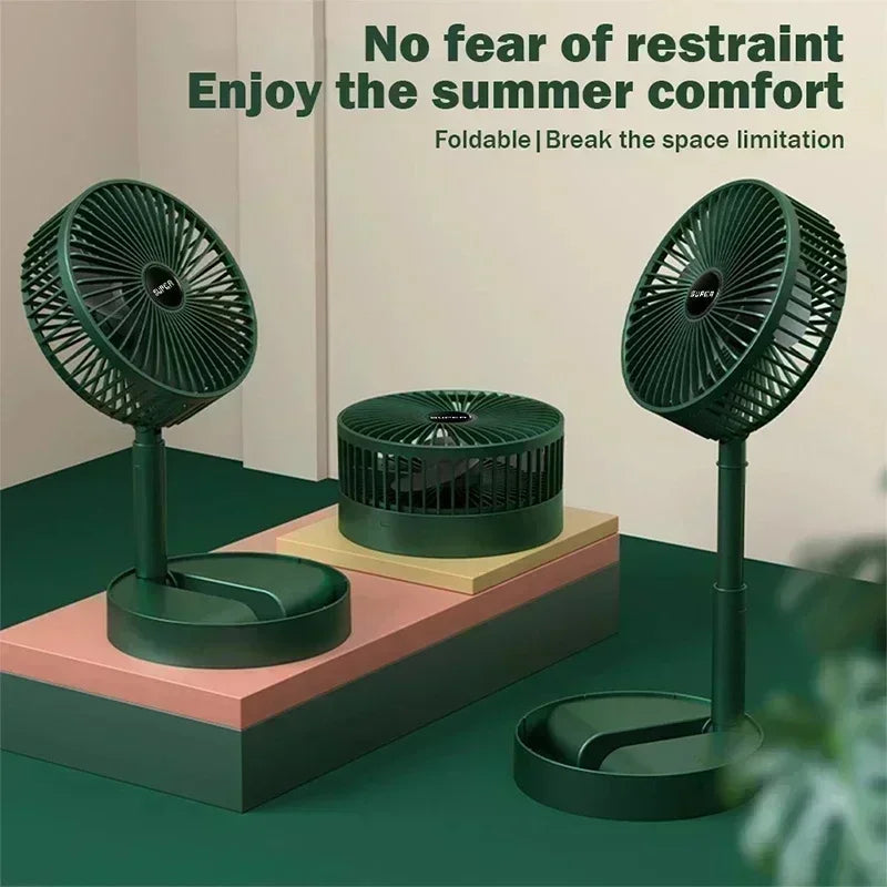 USB Charge Mini Foldable Extendable Fan Long Battery Portable Quiet Cool Fan for Dorm Home Office Indoor Desktop Cooling Gadget