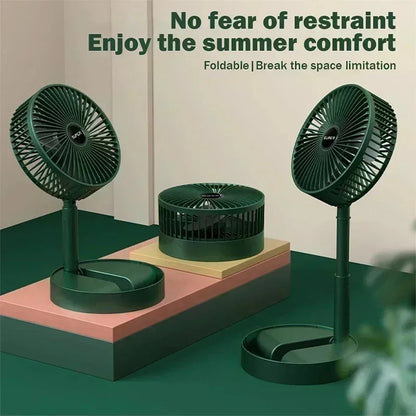 USB Charge Mini Foldable Extendable Fan Long Battery Portable Quiet Cool Fan for Dorm Home Office Indoor Desktop Cooling Gadget