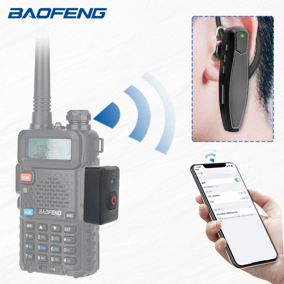 ABBREE Wireless Headset Bluetooth PTT Handsfree Earpiece with for Baofeng UV 5R 82 21 13 17 888S Quansheng UV K5 (8) 5R Plus K6