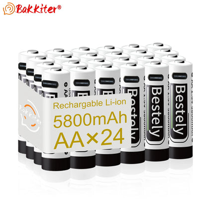 New 1.5V AA 5800mAh Rechargeable Batteries/ Li-ion Battery Long-Lasting/High Capacity Lithium Akku/2000 Cycles with USB-C Cables