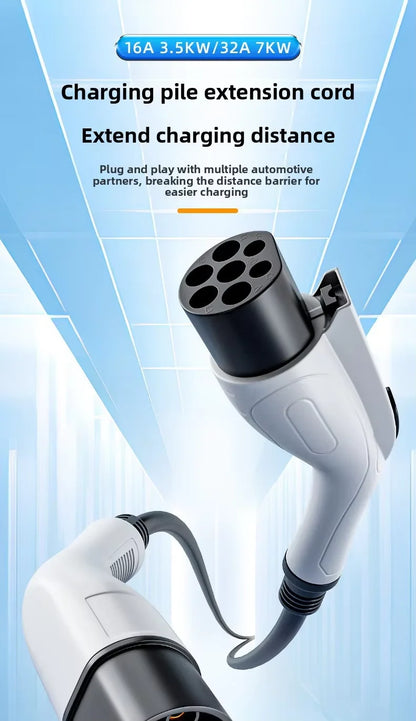 EV Charging Station Extension Cable 16A 7kW AC EV Charging Gun Extended Cord Slow-Charge Connector For BYD Home Use Charging