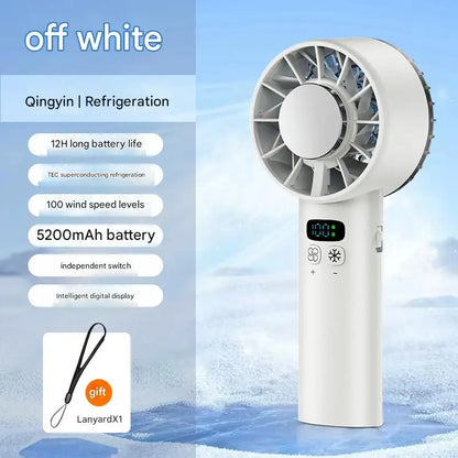 5200mAh Portable Handheld Fan with Double Ice Cooling, High-Speed Rechargeable USB Fan, Foldable Design