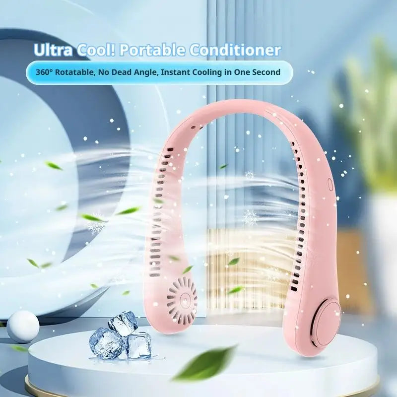 Portable Bladeless Neck Fan 5000mAh Rechargeable Personal Cooling Fan 5-Speed Quiet Wearable Fan for Travel Sports Outdoor