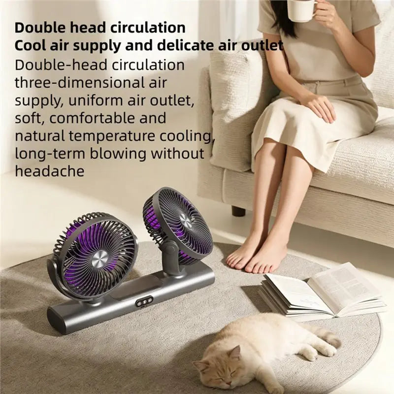 AC39-FS-39 Rechargeable Double Head Fan For Home, Dorm& Outdoor, Portable Fan,Versatile Design