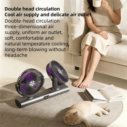 AC39-FS-39 Rechargeable Double Head Fan For Home, Dorm& Outdoor, Portable Fan,Versatile Design