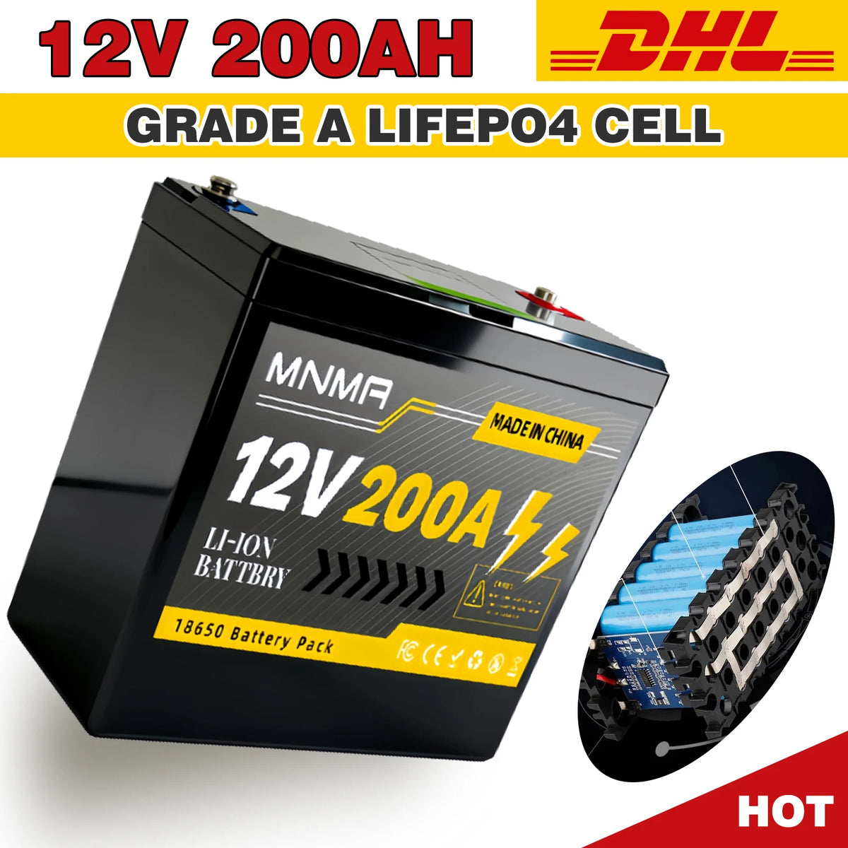 12V Rechargeable Battery Pack 200Ah , for LED lights, camping, and home backup power supply 18650 Lithium Battery +Charger