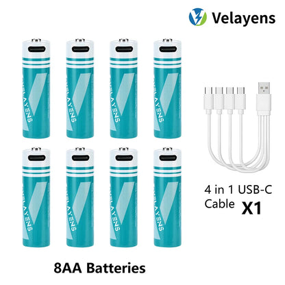 1.5V USB Rechargable Lithium Battery AA 2200mAh Actual Capacity Fast Charging 2000+ Charge Cycles Long-Lasting Power