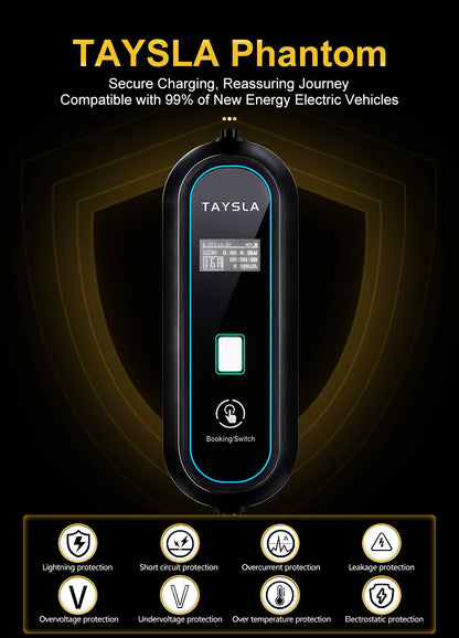 TAYSLA EV Charger Type 2 IEC62196-2 Portable EVSE Charging Cable 16A 3.5KW EV Charging Station Wallbox EU Plug for Electric Car