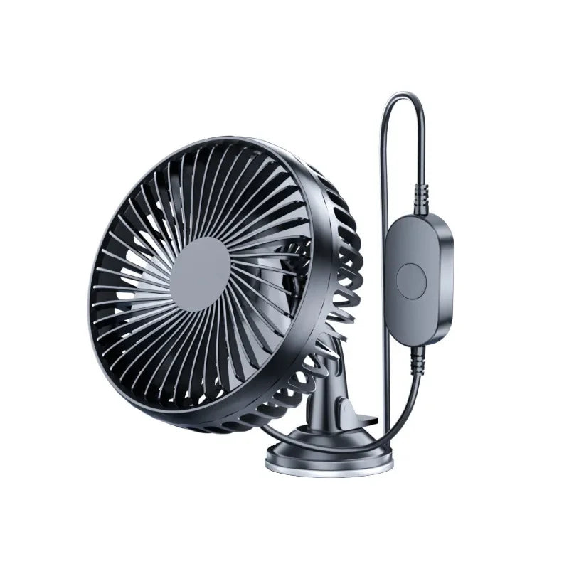 Car Fan 12V-24V Large Wind Three Speed Control Light and Portable Suction Cup Single Head Portable USB  Rechargeable 360 Degree