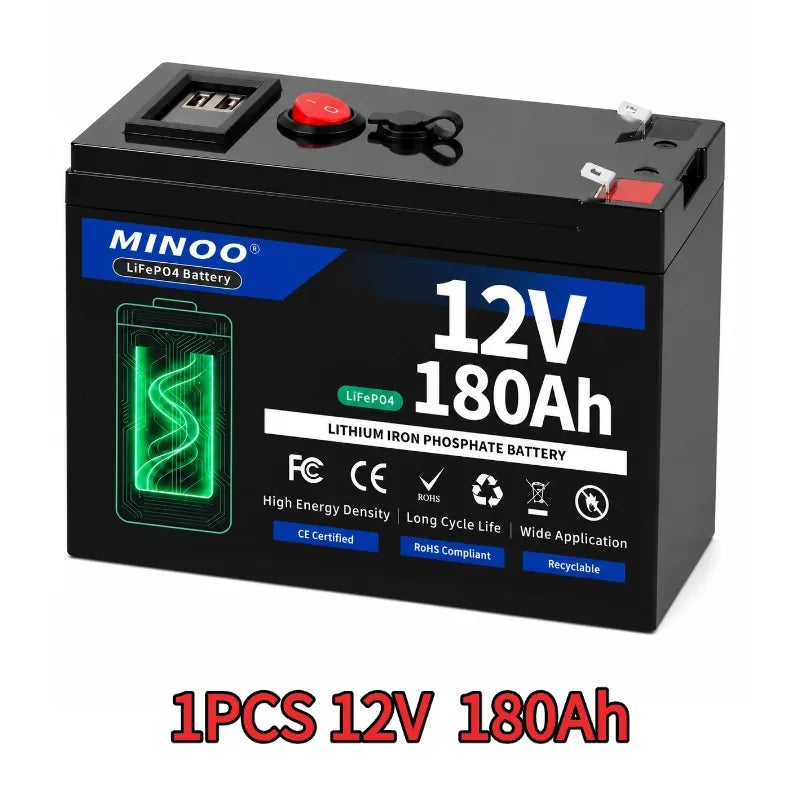 12V Lithium Battery 200Ah LiFePO4 6000+ Deep Cycles Built-in BMS,5-Year Lifetime,for UPS, Kayak Fish Finder, Solar Panel,Radio