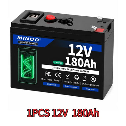 12V Lithium Battery 200Ah LiFePO4 6000+ Deep Cycles Built-in BMS,5-Year Lifetime,for UPS, Kayak Fish Finder, Solar Panel,Radio