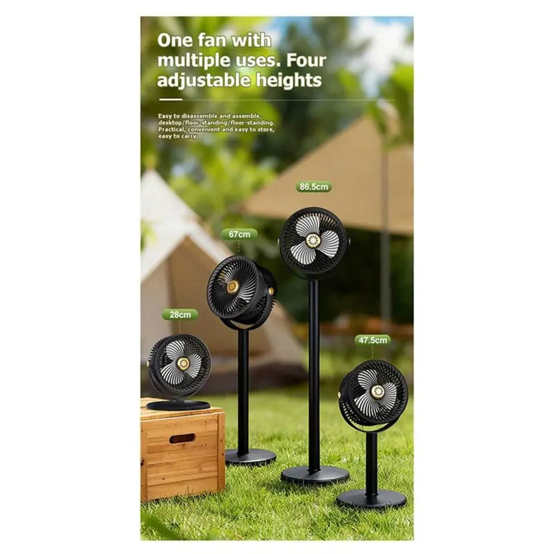A02V-Solar Panel Powered USB Rechargeable Fan Portable 5 Wind Speeds 4 Adjustable Heights Floor Fan Table Fan For Outdoor